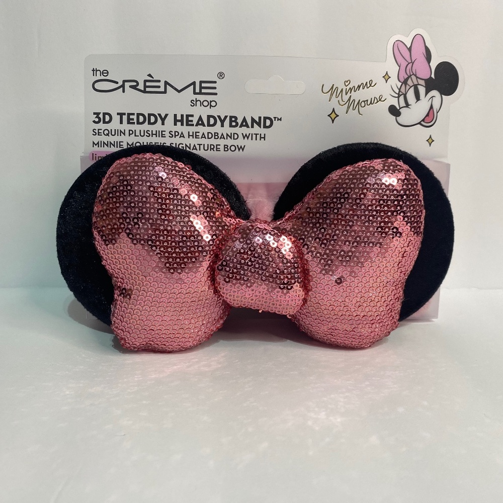 The Crème Shop- Minnie Mouse 3D Teddy Headyband, Pink Sequins, OS, NWT